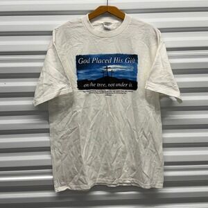 Vintage 2003 God Jesus Religious Bible quote White Mens Large Shirt
